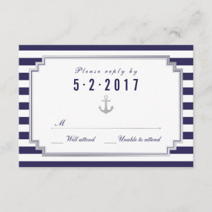 Elegante tarjeta RSVP blanca de la Marina Personal