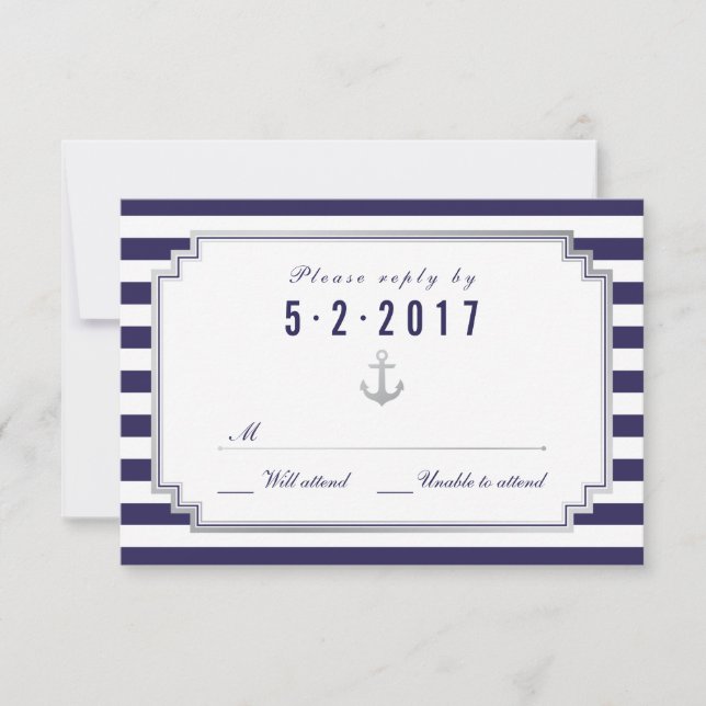 Elegante tarjeta RSVP blanca de la Marina Personal (Anverso)