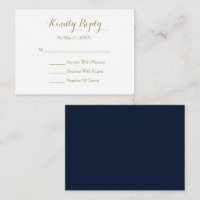 Elegante Tarjeta RSVP Blanca de Oro Azul de la Mar