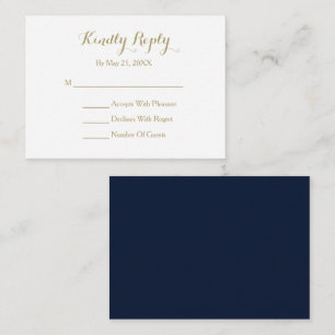 Elegante Tarjeta RSVP Blanca de Oro Azul de la Mar
