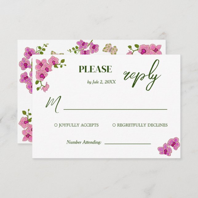 Elegante Tarjeta RSVP Bohemiana Delicada Orquídea  (Anverso / Reverso)