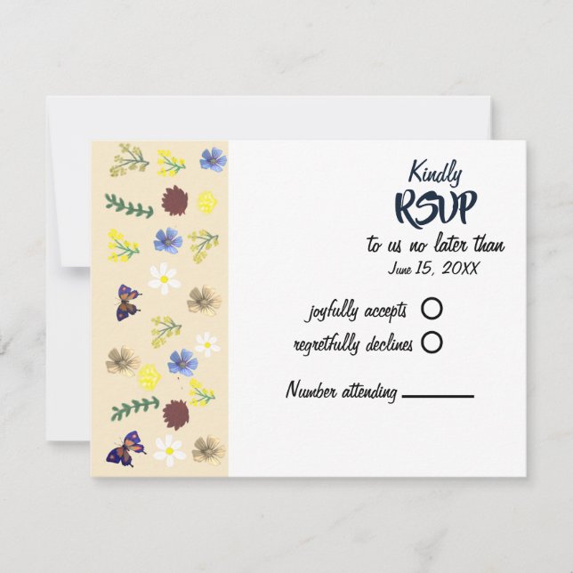 Elegante Tarjeta RSVP Boho Wildflower Eggshell (Anverso)