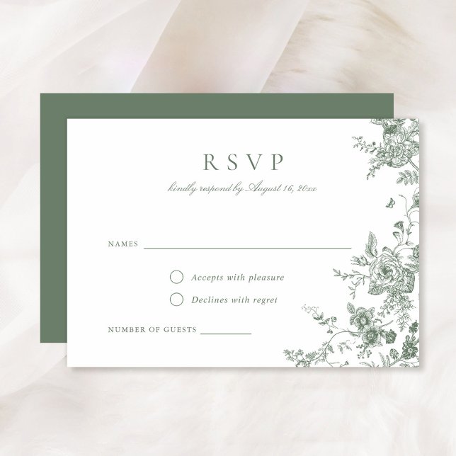 Elegante Tarjeta RSVP Botánica Verde Sage Floral (Subido por el creador)