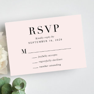 Elegante tarjeta RSVP clásica de boda rosa