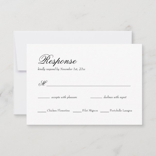 Elegante Tarjeta RSVP clásica de matrimonio simple (Anverso)