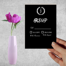 Elegante Tarjeta RSVP clásica de monograma negro