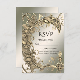 Elegante tarjeta RSVP con decoración dorada modern