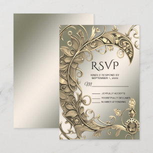 Elegante tarjeta RSVP con decoración dorada modern