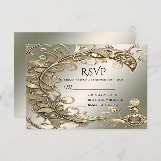 Elegante tarjeta RSVP con decoración dorada modern (Anverso / Reverso)