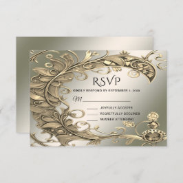 Elegante tarjeta RSVP con decoración dorada modern