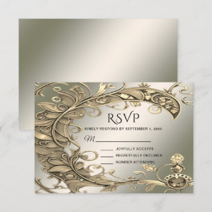Elegante tarjeta RSVP con decoración dorada modern