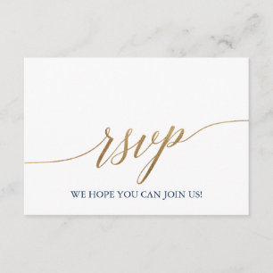 Elegante Tarjeta RSVP con menú Gold & Navy Blue