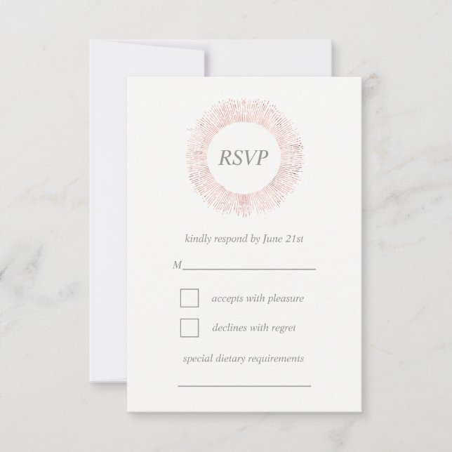 Elegante tarjeta RSVP con monograma de oro rosa (Anverso)