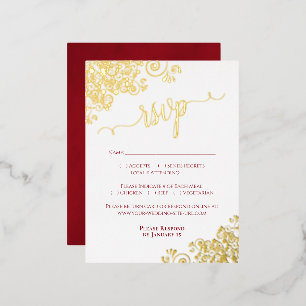 Elegante tarjeta RSVP Crimson de la boda roja del 