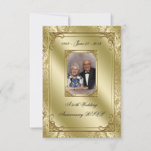 Elegante tarjeta RSVP de 50 años de Boda (Anverso)