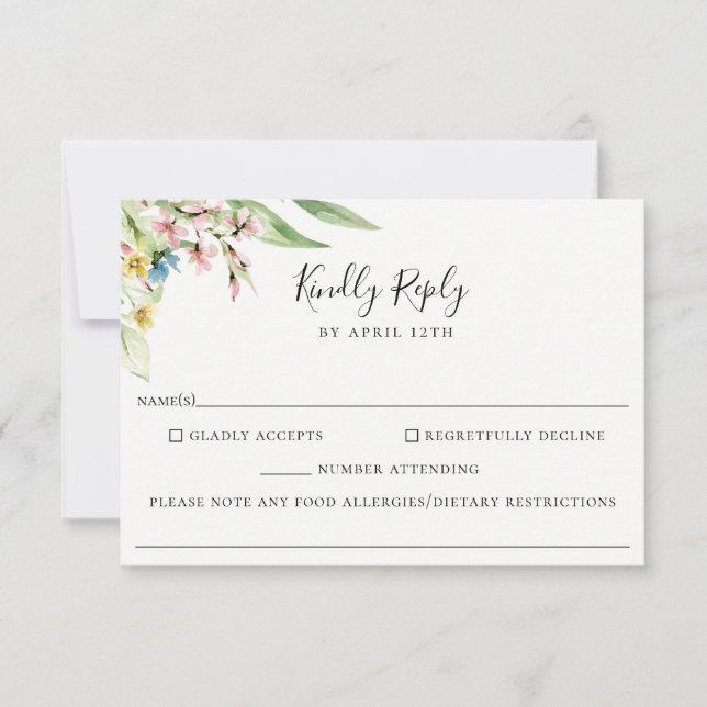 Elegante Tarjeta RSVP de Alimentos para Bodas de F (Anverso)