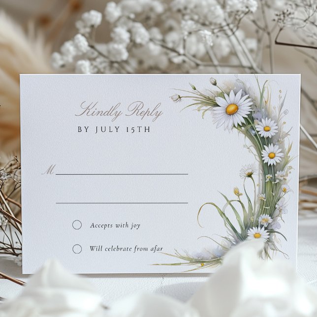 Elegante tarjeta RSVP de Art Nouveau Daisy Wedding (Subido por el creador)