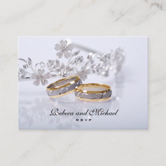 Elegante tarjeta RSVP de Banda Boda de Oro / Plati (Anverso)