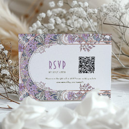 Elegante tarjeta RSVP de Boda Art Nouveau con códi
