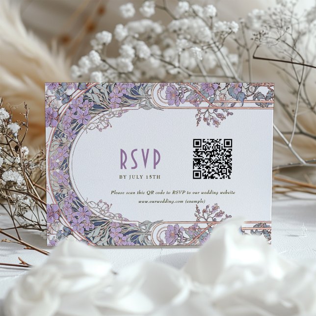 Elegante tarjeta RSVP de Boda Art Nouveau con códi (Subido por el creador)