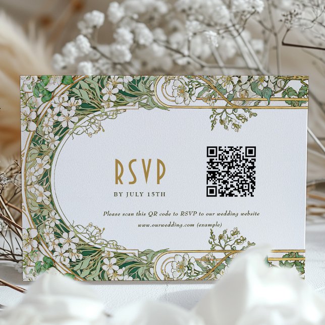 Elegante tarjeta RSVP de Boda Art Nouveau con códi (Subido por el creador)