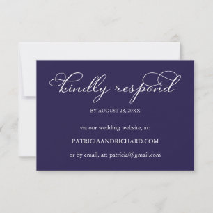 Elegante tarjeta RSVP de boda azul blanca en línea