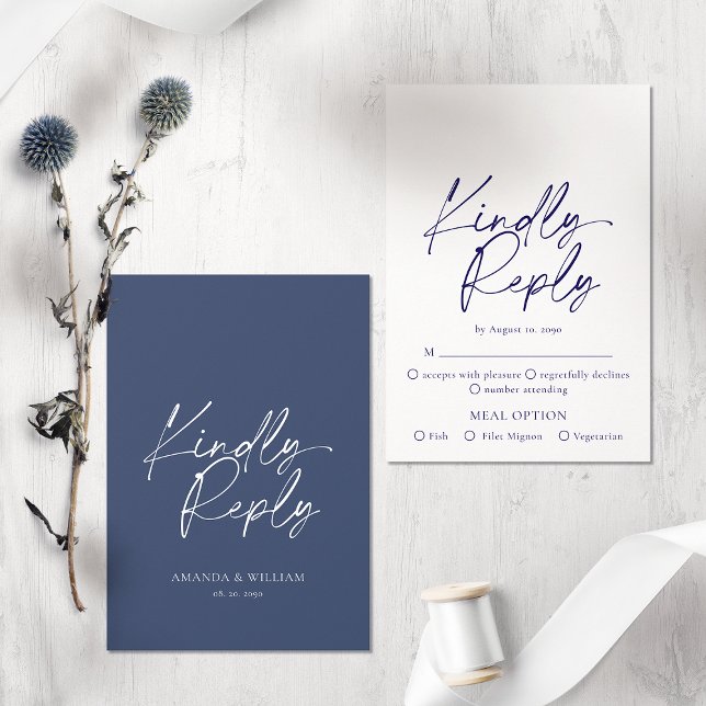 Elegante Tarjeta RSVP de Boda Azul de la Marina -  (Subido por el creador)