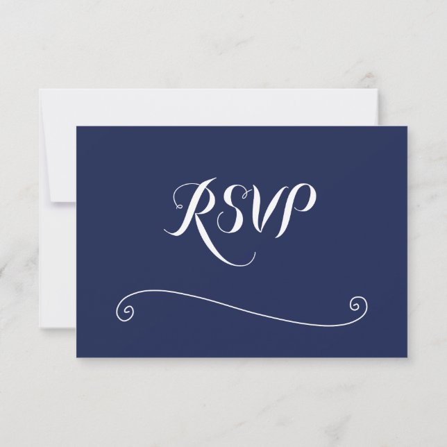 Elegante tarjeta RSVP de boda azul de la marina (Reverso)