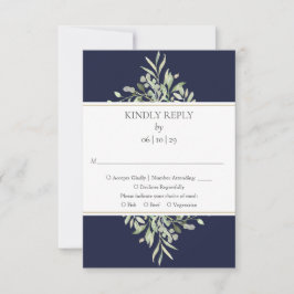 Elegante tarjeta RSVP de boda azul de la Marina