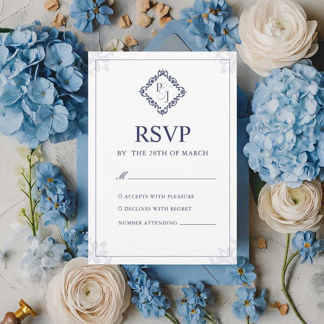 Elegante Tarjeta RSVP de Boda Azul de la Marina Cl (Subido por el creador)