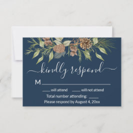 Elegante Tarjeta RSVP de Boda Azul de la Marina de