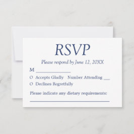 Elegante tarjeta RSVP de boda azul de la Marina Mi