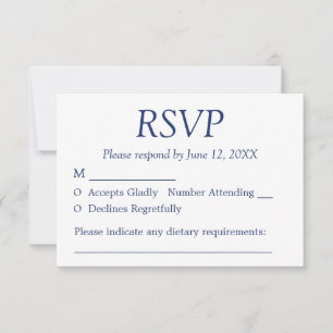 Elegante tarjeta RSVP de boda azul de la Marina Mi