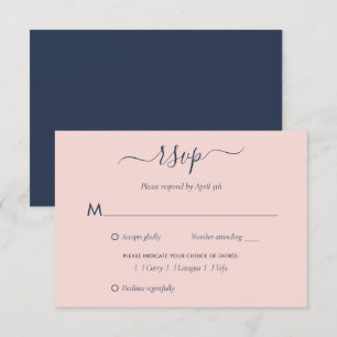 Elegante tarjeta RSVP de Boda Azul de la Marina y