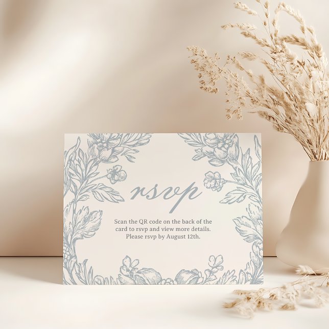 Elegante Tarjeta Rsvp De Boda Azul Floral Francesa (Subido por el creador)