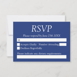 Elegante Tarjeta RSVP de Boda Azul Oscuro