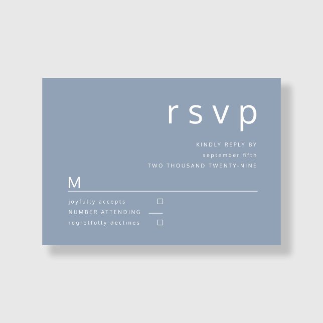 Elegante tarjeta RSVP de boda azul turbia moderna (Elegant Modern Dusty Blue Wedding RSVP Card)