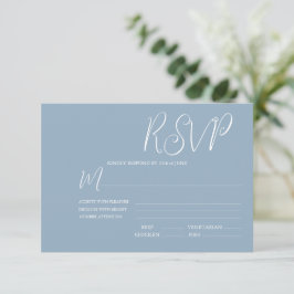 Elegante tarjeta RSVP de Boda Azul y Blanca