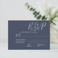 Elegante Tarjeta RSVP de Boda Azul y Blanco Oscuro