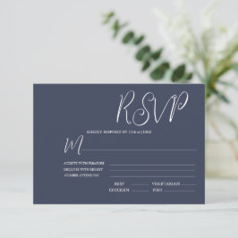 Elegante Tarjeta RSVP de Boda Azul y Blanco Oscuro