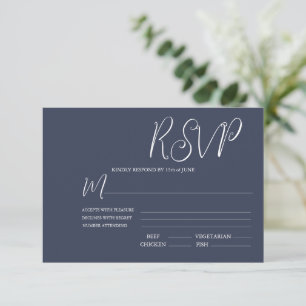 Elegante Tarjeta RSVP de Boda Azul y Blanco Oscuro