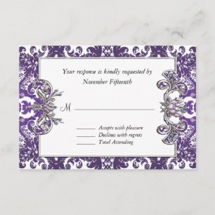 Elegante Tarjeta RSVP de Boda Barroca Púrpura