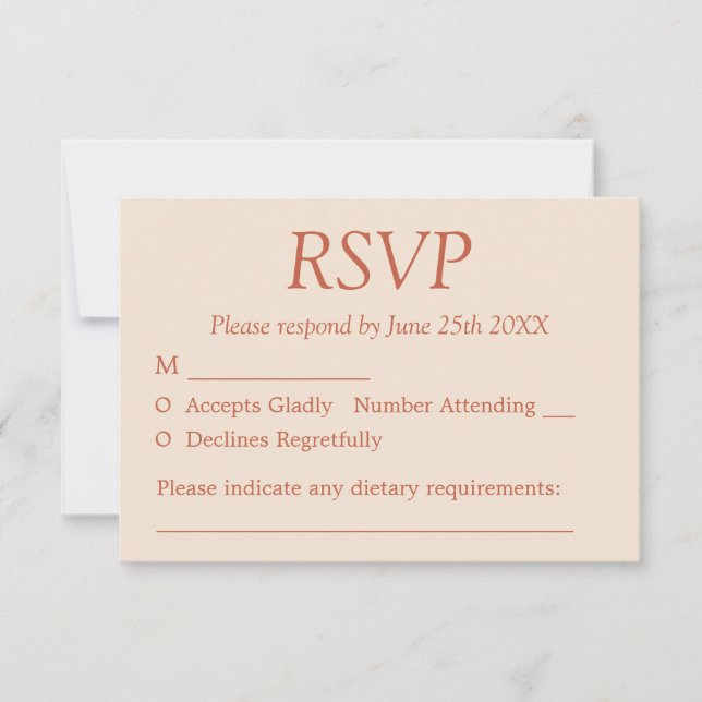 Elegante Tarjeta RSVP de Boda Beige de Paja de Ter (Anverso)