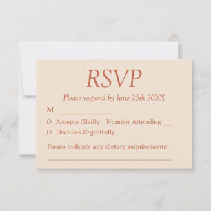 Elegante Tarjeta RSVP de Boda Beige de Paja de Ter