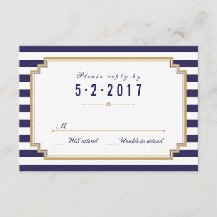 Elegante tarjeta RSVP de Boda Blanca Azul Náutica