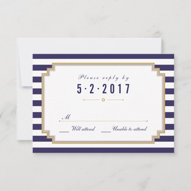 Elegante tarjeta RSVP de Boda Blanca Azul Náutica (Anverso)