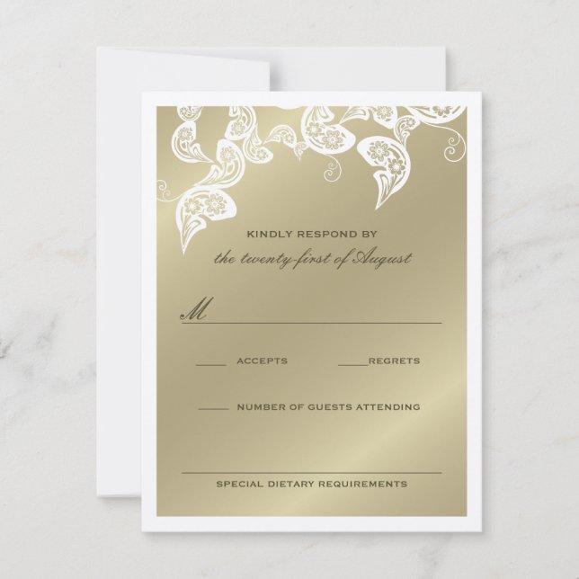 Elegante tarjeta RSVP de Boda Blanca de Pavo Real  (Anverso)