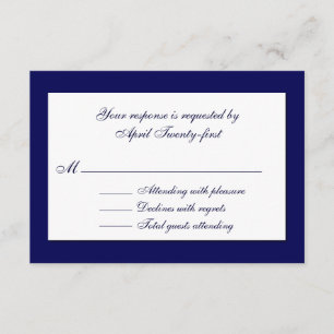 Elegante tarjeta RSVP de boda blanca y azul