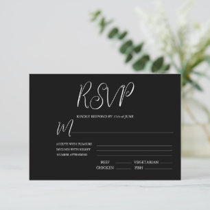 Elegante tarjeta RSVP de boda blanca y negra