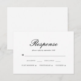 Elegante tarjeta RSVP de boda blanca y negra